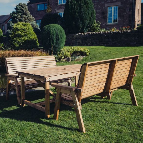 Churnet Valley 6 Seat Table Set 2 x 3 Seat Benches 179.5cm Table - Churnet Valley