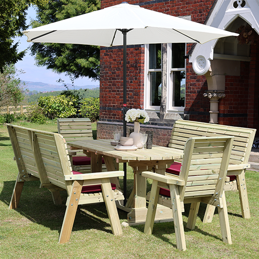 Churnet Valley Ergo 8 Seat Table Set 2 x 3 Seater Benches and 2 Chairs - Churnet Valley