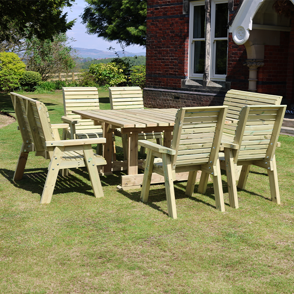 Churnet Valley Ergo 8 Seater Square Set 4 Chairs and 2 Benches - Churnet Valley