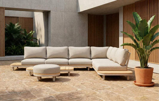 Cove 7 Seater Corner Garden Sofa Set | Solid Acacia Wood & Olefin Cushions - MINT Outdoor Garden Sofa Sets