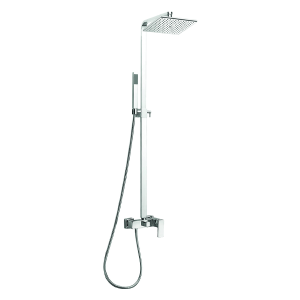 Cube Chrome Thermostatic Shower Column w/ Diverter and Shower Head - Aqua Bathrooms