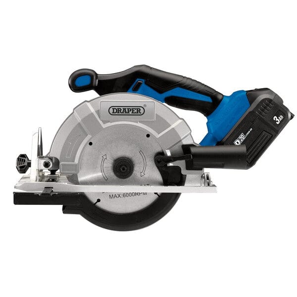 D20 20V Brushless Circular Saw with 1 x 3Ah Battery and Fast Charger - Draper