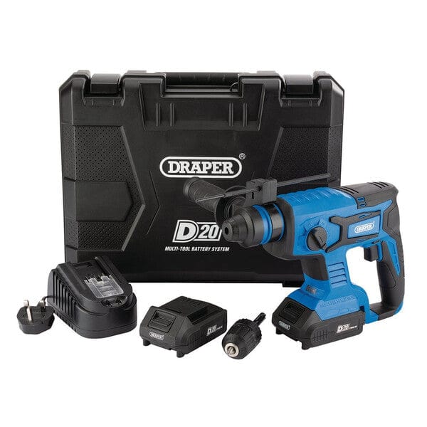 D20 20V Brushless SDS+ Rotary Hammer Drill with 2 x 2.0Ah Batteries and Charger - Draper