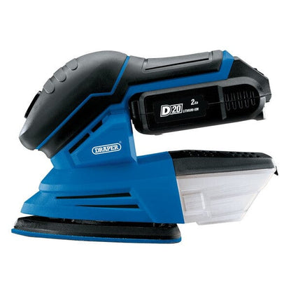 D20 20V Tri-Base Detail Sander with 1x 2Ah Battery and Charger - Draper