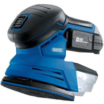 D20 20V Tri-Base Detail Sander with 1x 2Ah Battery and Charger - Draper