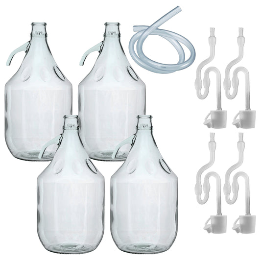 Glass Demijohn 5L 4 Pack Plain With Airlock, Bung & Tube - Best4Trade-Retail Costwise Home Brewing