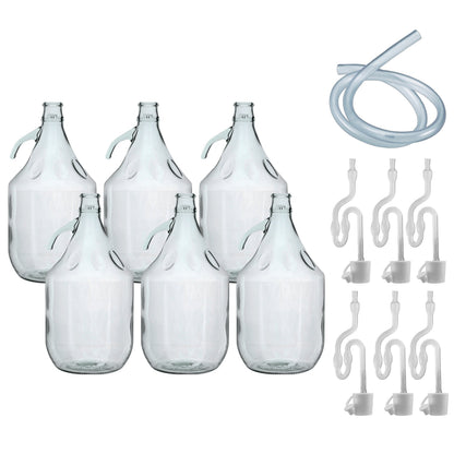 Glass Demijohn 5L 6 Pack Plain With Airlock, Bung & Tube - Best4Trade-Retail Costwise Home Brewing