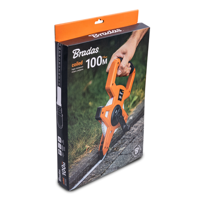 Fibreglass Coiled Tape Measure with Handle, 15mm Wide, Black/Orange (30m-100m) - Best4Trade-Retail Garden tools & Accesories