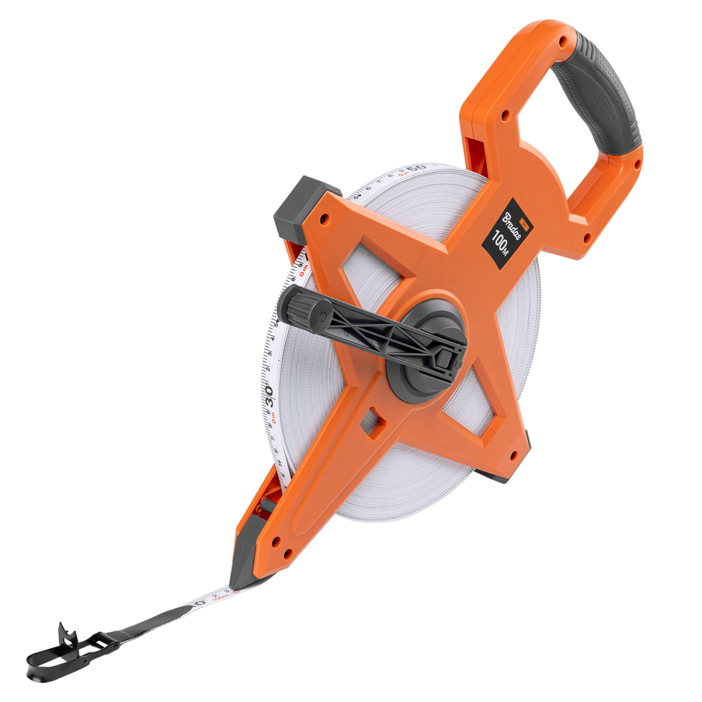 Fibreglass Coiled Tape Measure with Handle, 15mm Wide, Black/Orange (30m-100m) - Best4Trade-Retail Garden tools & Accesories