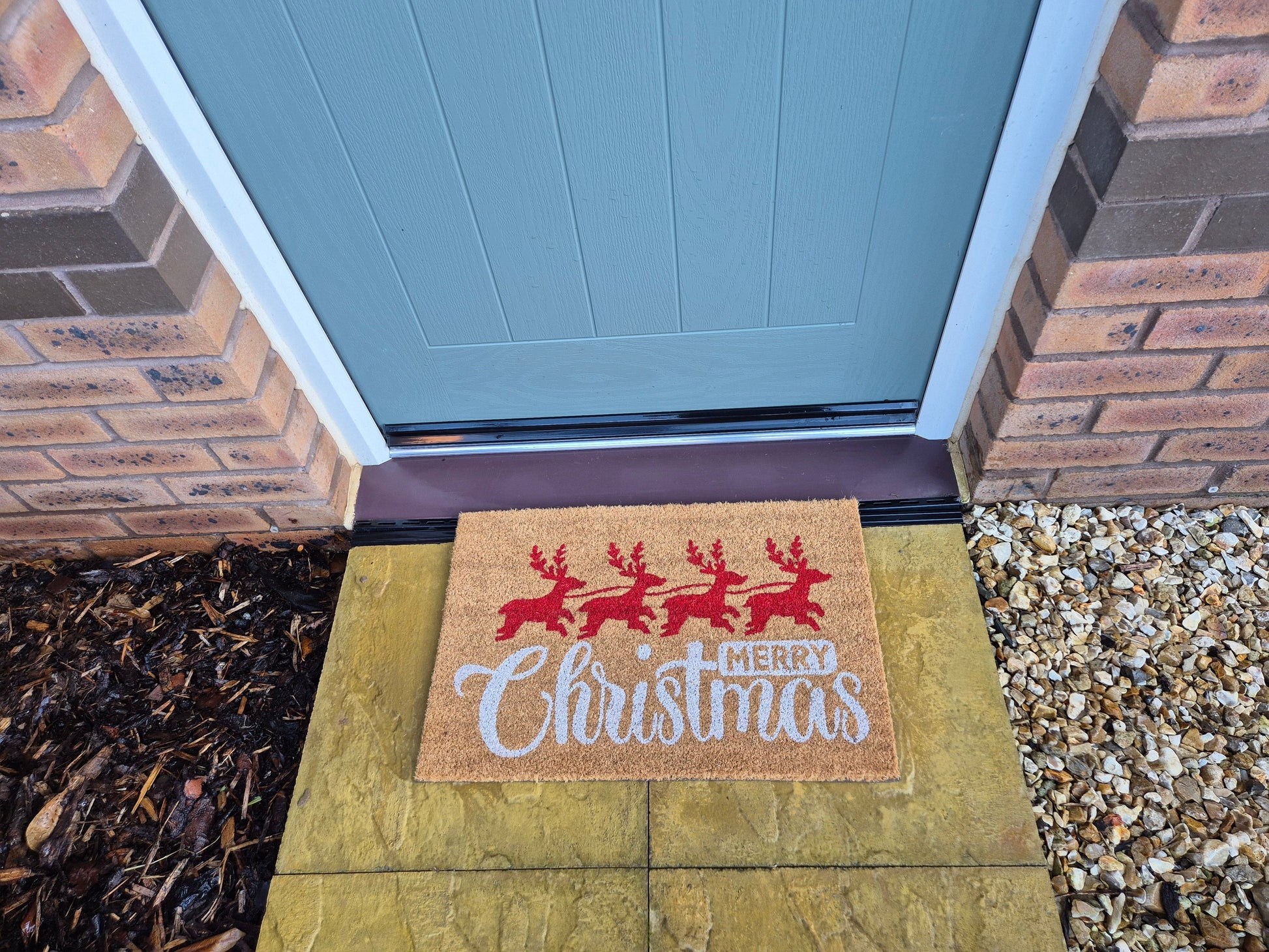 Doormat 60cm x 40cm - 'Merry Christmas' (Red/Silver) - Best4Trade-Retail Garden watering