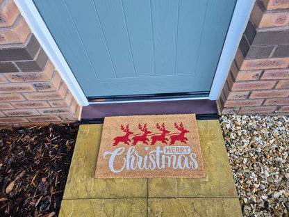 Doormat 60cm x 40cm - 'Merry Christmas' (Red/Silver) - Best4Trade-Retail Garden watering