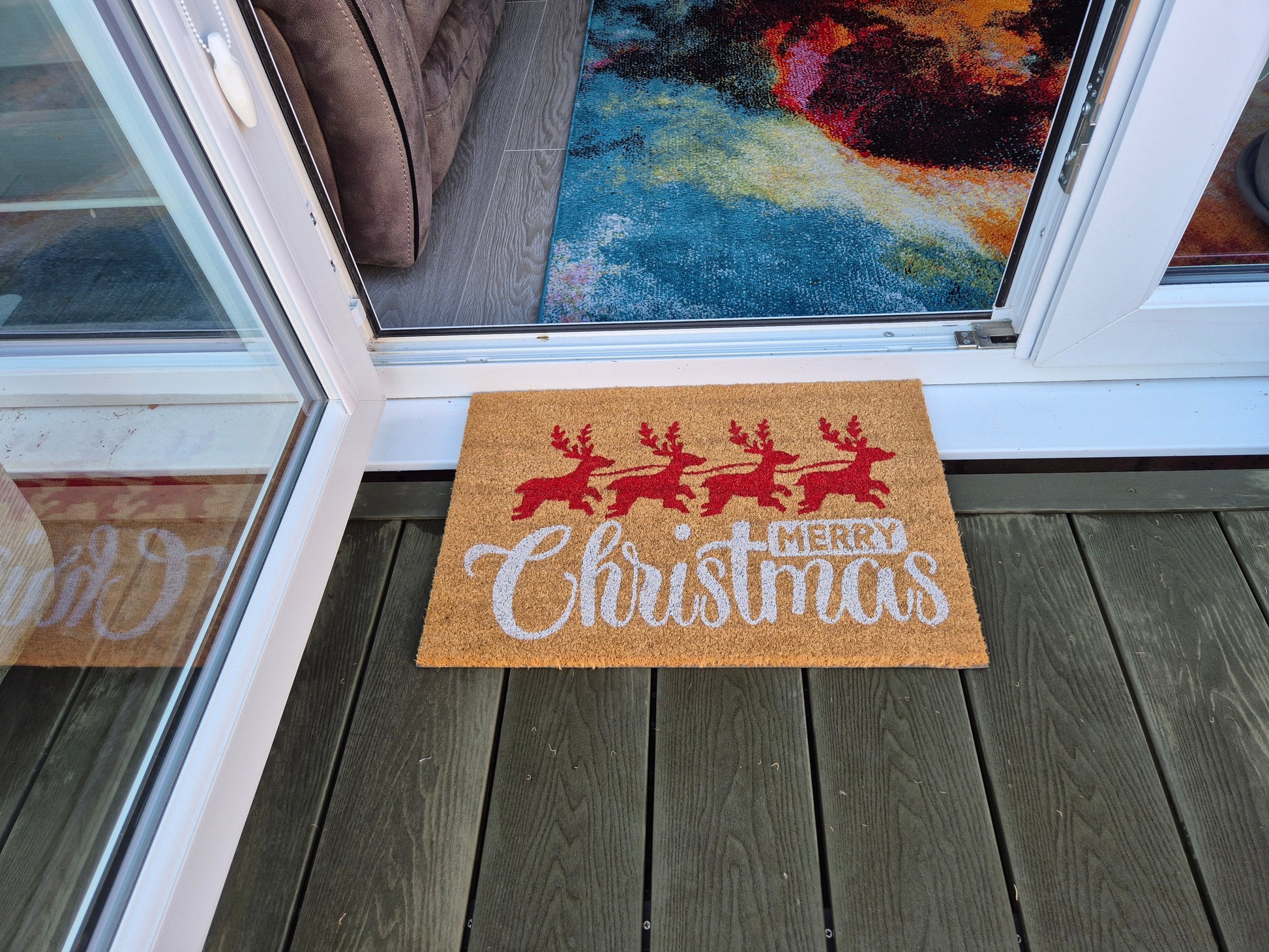 Doormat 60cm x 40cm - 'Merry Christmas' (Red/Silver) - Best4Trade-Retail Garden watering