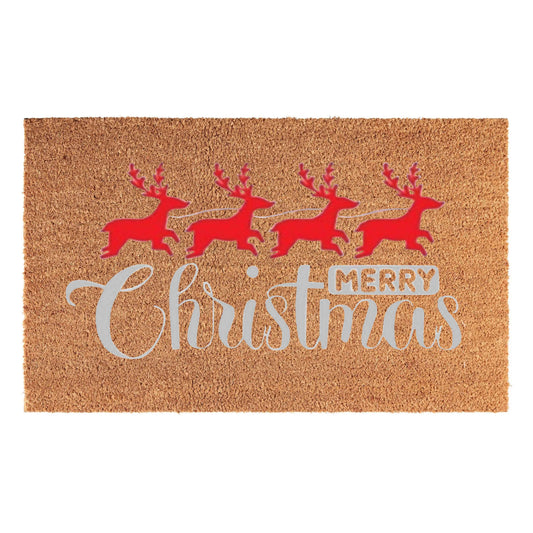 Doormat 60cm x 40cm - 'Merry Christmas' (Red/Silver) - Best4Trade-Retail Garden watering