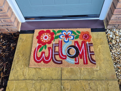 Doormat 60cm x 40cm - 'Welcome' (Flowers)