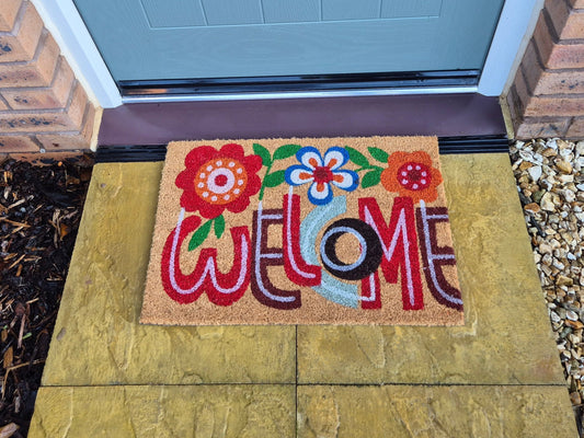 Doormat 60cm x 40cm - 'Welcome' (Flowers)