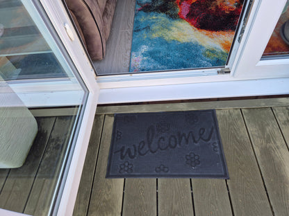 Rubber Doormat 60cm x 40cm - 'Welcome' (Small Flowers) - Best4Trade-Retail Garden watering