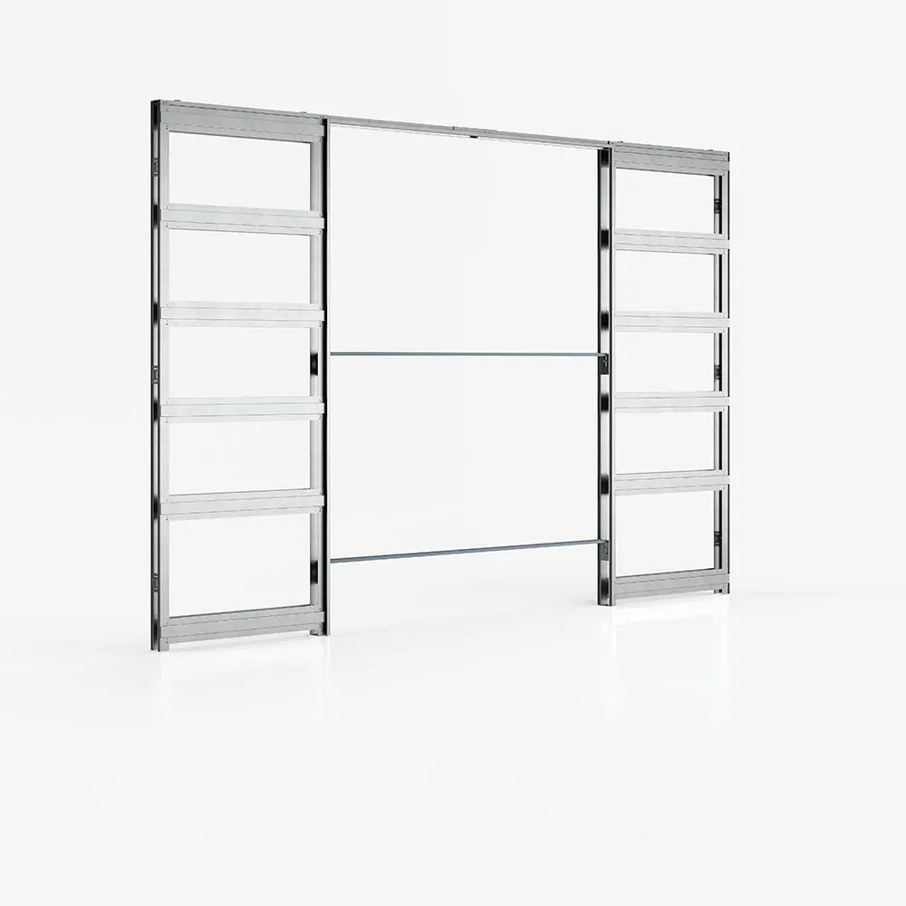 Double Pocket Door Kit + Handle & Doorjamb 100mm Oak Frame + Black Hardware - All Sizes - Deanta