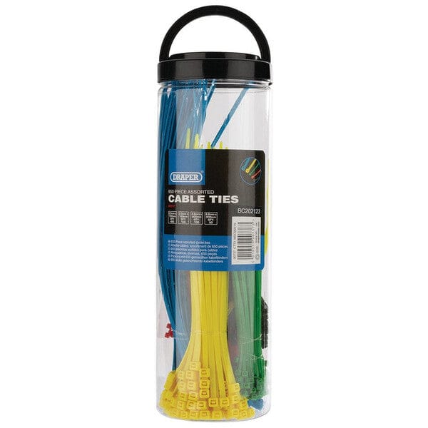 Draper Assorted Coloured Nylon Cable Tie Pack (Pack of 650) - Draper