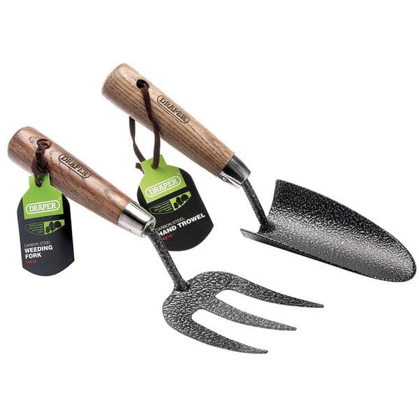 Draper Carbon Steel Heavy Duty Hand Fork and Trowel Set with Ash Handles - Draper