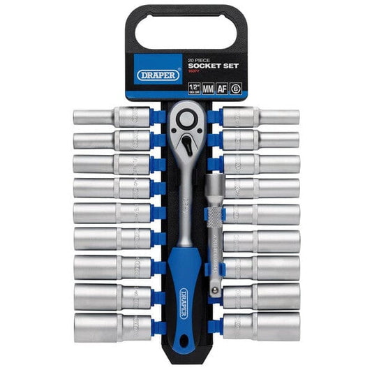Draper Combined MM/AF Deep Socket and Ratchet Set - 1/2" Square Drive - (20 Pieces) - Draper