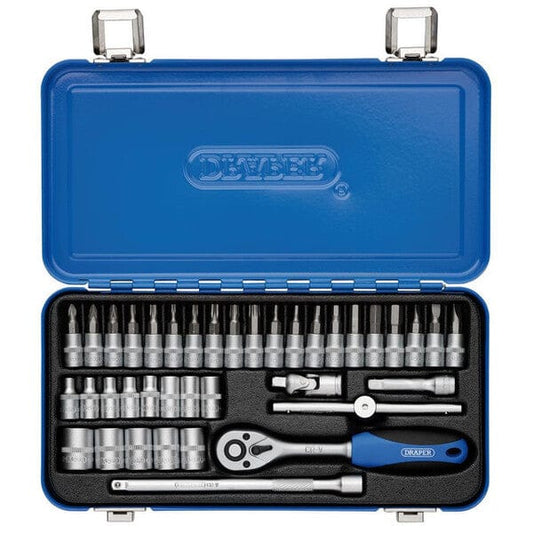 Draper Metric Socket Set In Metal Case - 1/4" Square Drive - (38 Pieces) - Draper
