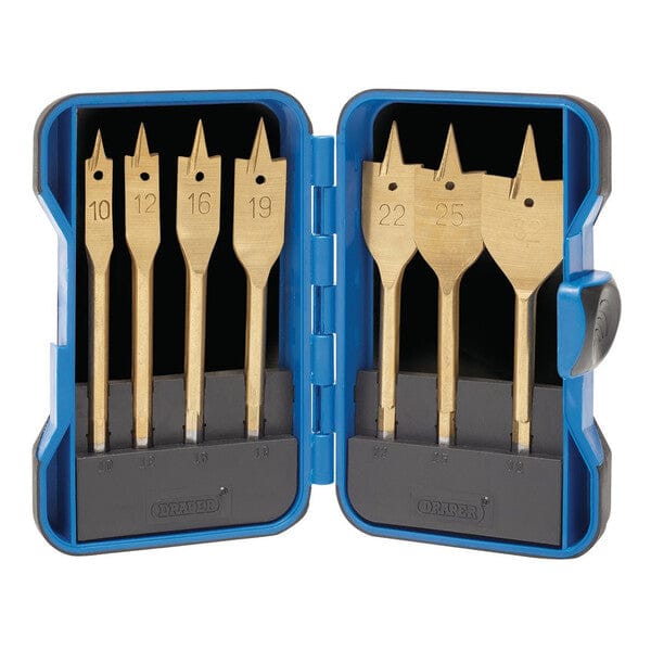 Draper Titanium Nitride Coated Flat Wood Bit Set - (7 Pieces) - Draper