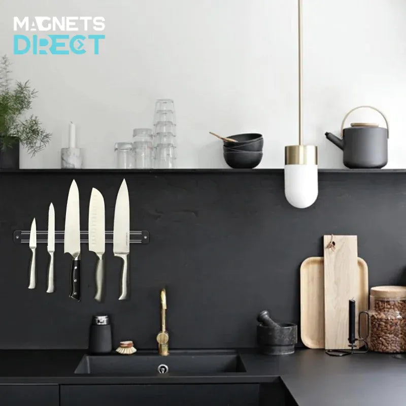 Magnetic Kitchen Knife Holder - Black - Magnets Direct