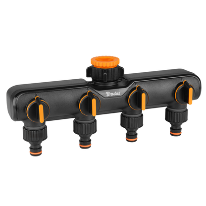 4-Way Tap Splitter Orange/Black with Valves - Best4Trade-Retail Garden watering