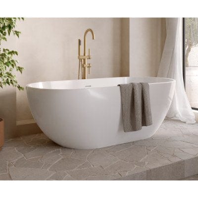 Aqua Fira Stone Freestanding Bath Gloss White (No Tap Hole) - All Sizes - Aqua