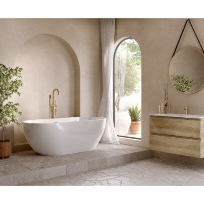 Aqua Fira Stone Freestanding Bath Gloss White (No Tap Hole) - All Sizes - Aqua