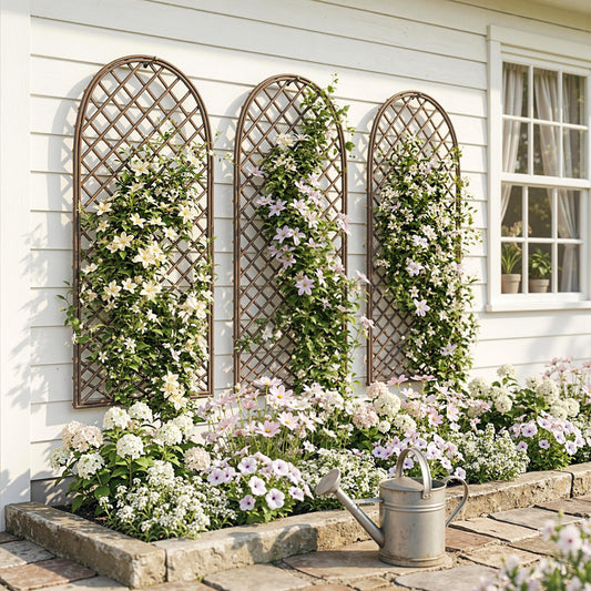 Outsunny Garden Trellis, Decorative Trellis Panels for Climbing Outdoor Plants, Vegetables, Vines, Flowers, Natural Wood Finish