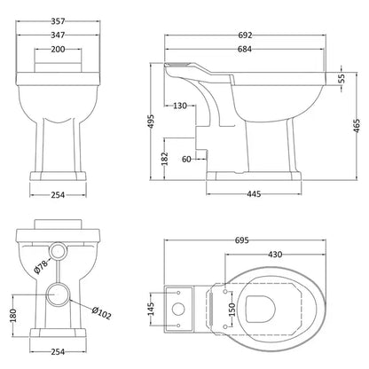 Fitzroy Comfort Height Pan - 495mm - Bayswater Bathrooms