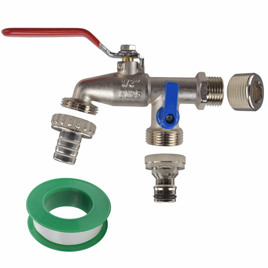 Double Lever Tap Kit with Barb/Quick Connect Outlet, 1/2" and 3/4" BSP Thread Inlet - Best4Trade-Retail Garden watering