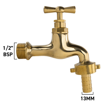 Garden Tap Polished Brass 1/2" BSPM - 13mm Barb - Best4Trade-Retail Garden watering