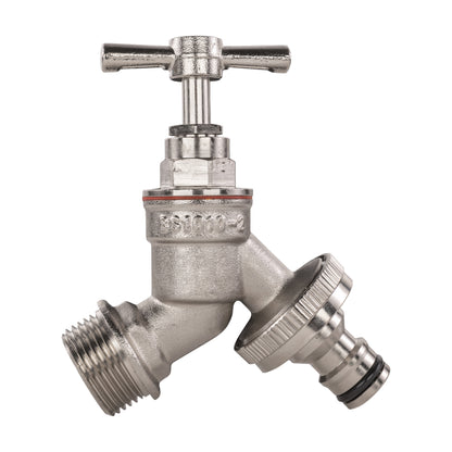 Garden Bib Tap Brass Nickle Plated 1/2" BSPM Inlet + Snap-On Male - Best4Trade-Retail Garden watering