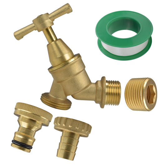 Brass Bib Tap Kit with Barb/Quick Connect Outlet, 1/2" and 3/4" BSP Thread Inlet - Best4Trade-Retail Garden watering