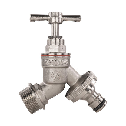 Garden Bib Tap Brass Nickle Plated 3/4" BSPM Inlet + Snap-On Male - Best4Trade-Retail Garden watering