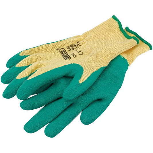 Green Heavy Duty Latex Coated Work Gloves - Large - Draper Tools and Workwear