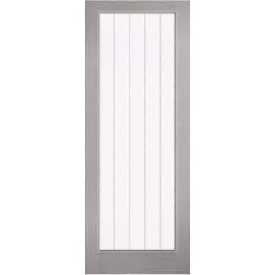 Moulded Textured Vertical Grey Pre-Finished 1 Glazed Clear With Frosted Lines Light Panel - 1981mm x 838mm - LPD Doors