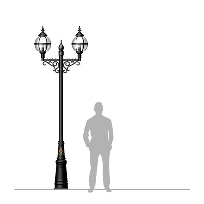 Victorian style globe lamp post double headed in cast iron 3.4m (H232)