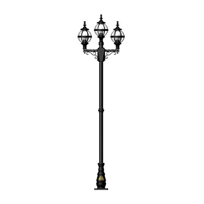 Victorian style globe lamp post triple headed in cast iron 2.6m (H237)