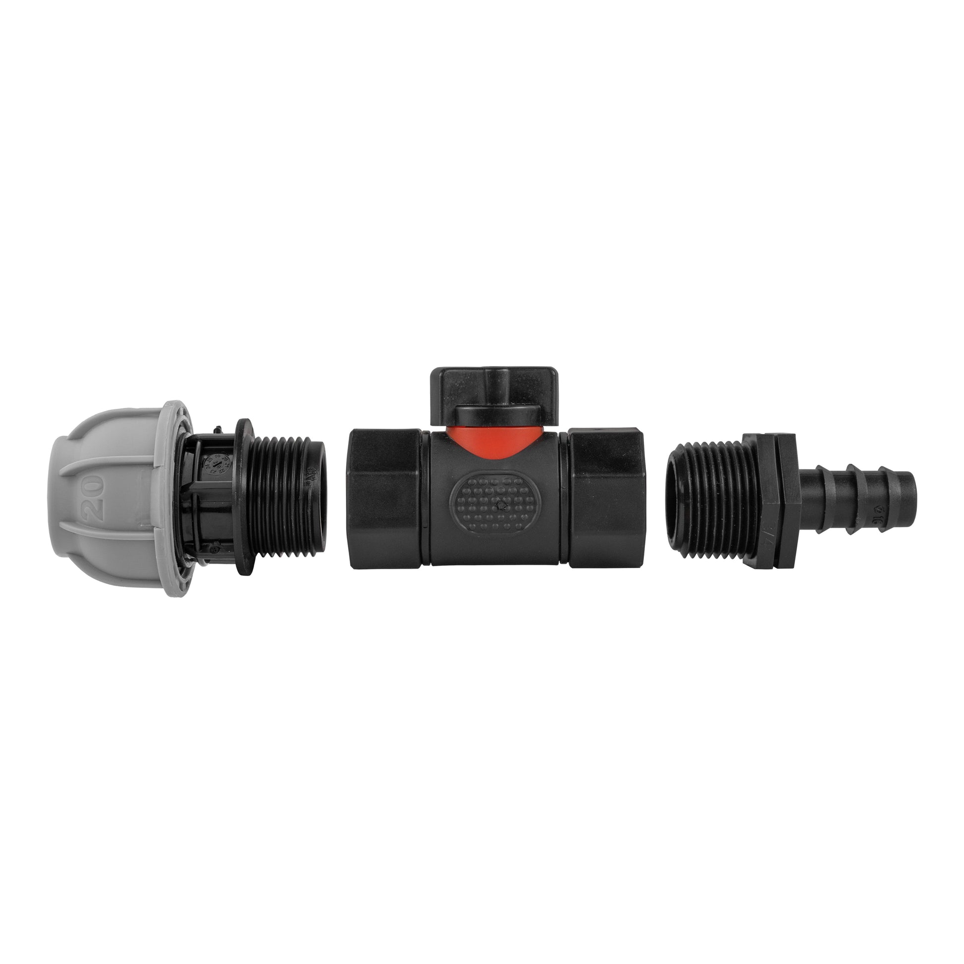 20mm MDPE Straight with In-Line BSPF Valve and 16mm Barbed Straight - Best4Trade-Retail Garden watering