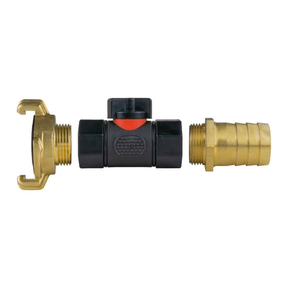 Geka Type Connector with In-Line BSPF Valve and 25mm Brass Barb - Best4Trade-Retail Garden watering