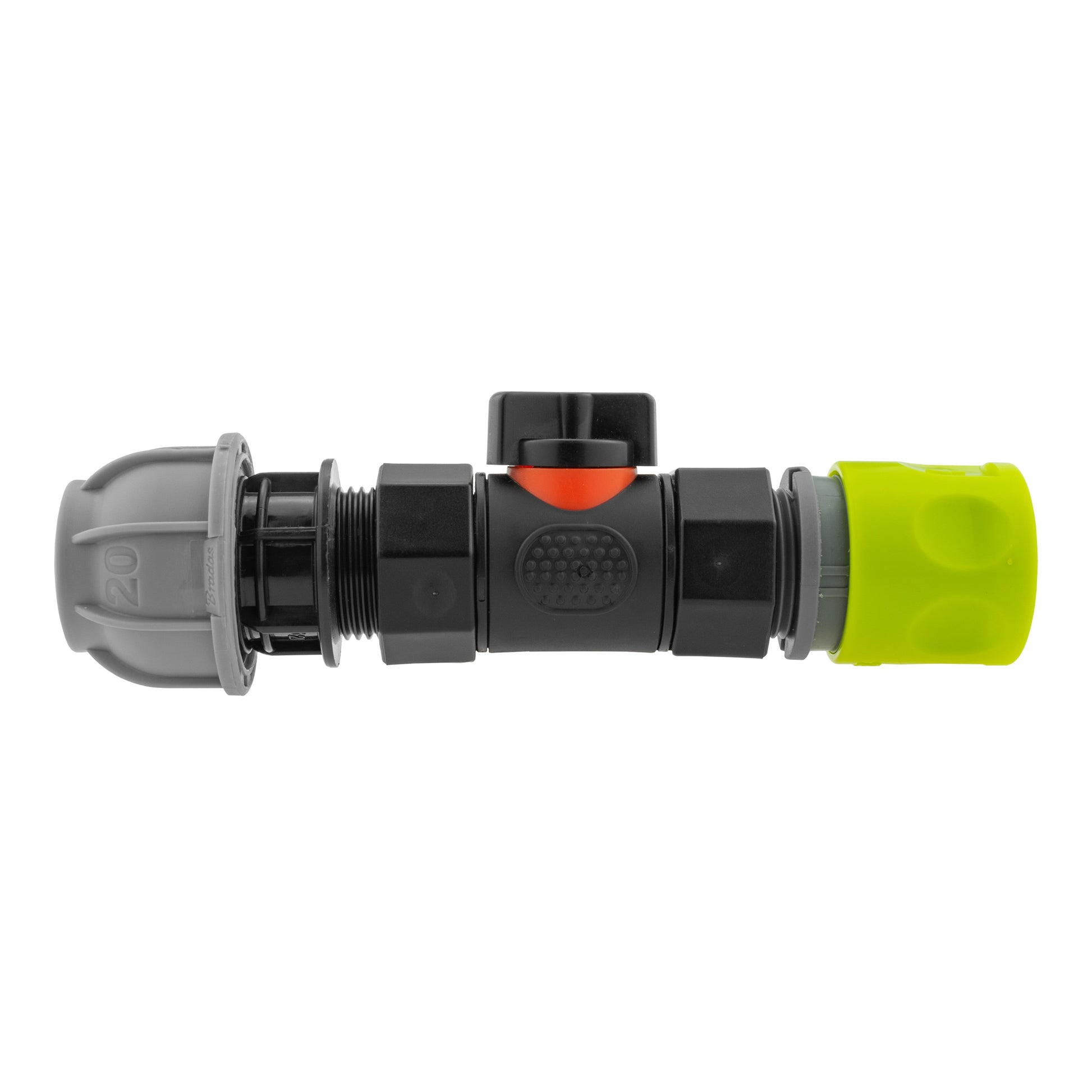 Hose Connector Lime with In-Line BSPF Valve and 20mm MDPE Straight - Best4Trade-Retail Garden watering