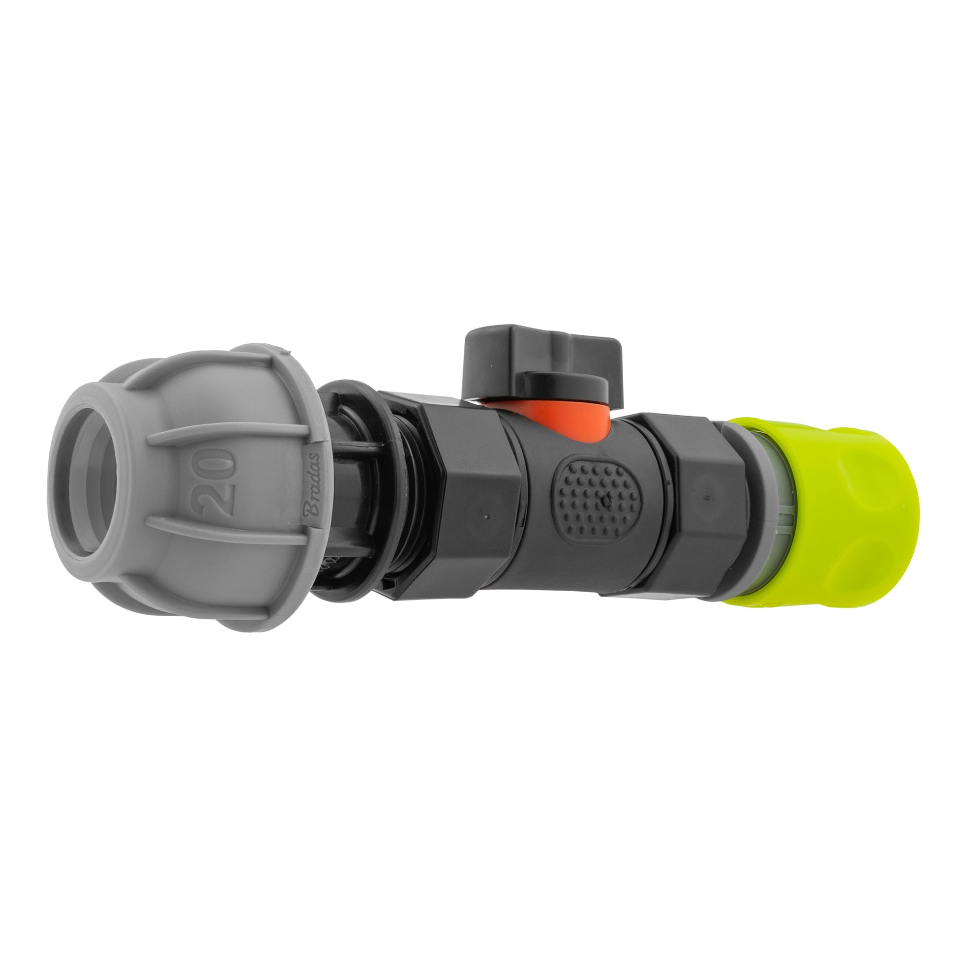 Hose Connector Lime with In-Line BSPF Valve and 20mm MDPE Straight - Best4Trade-Retail Garden watering