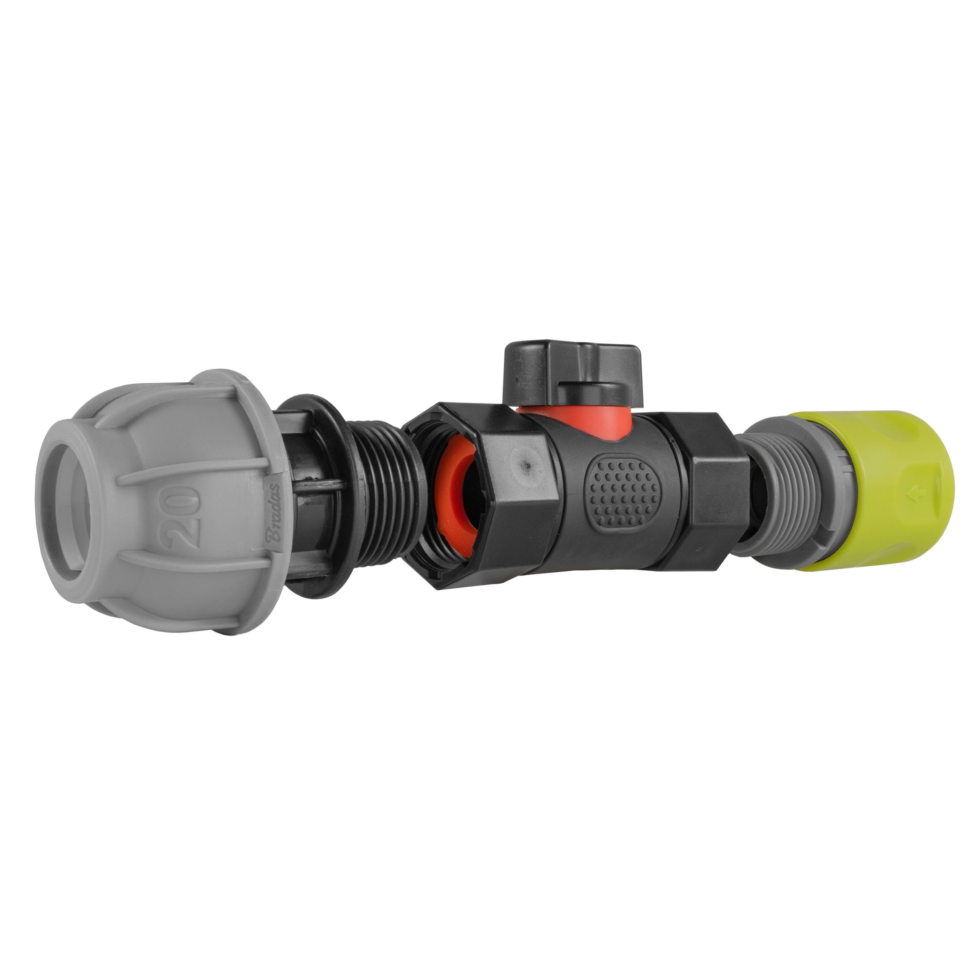 Hose Connector Lime with In-Line BSPF Valve and 20mm MDPE Straight - Best4Trade-Retail Garden watering