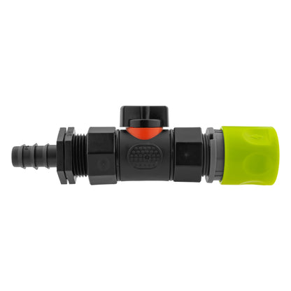Hose Connector Lime with In-Line BSPF Valve and 16mm Barbed Straight - Best4Trade-Retail Garden watering