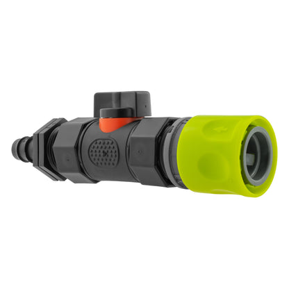 Hose Connector Lime with In-Line BSPF Valve and 16mm Barbed Straight - Best4Trade-Retail Garden watering
