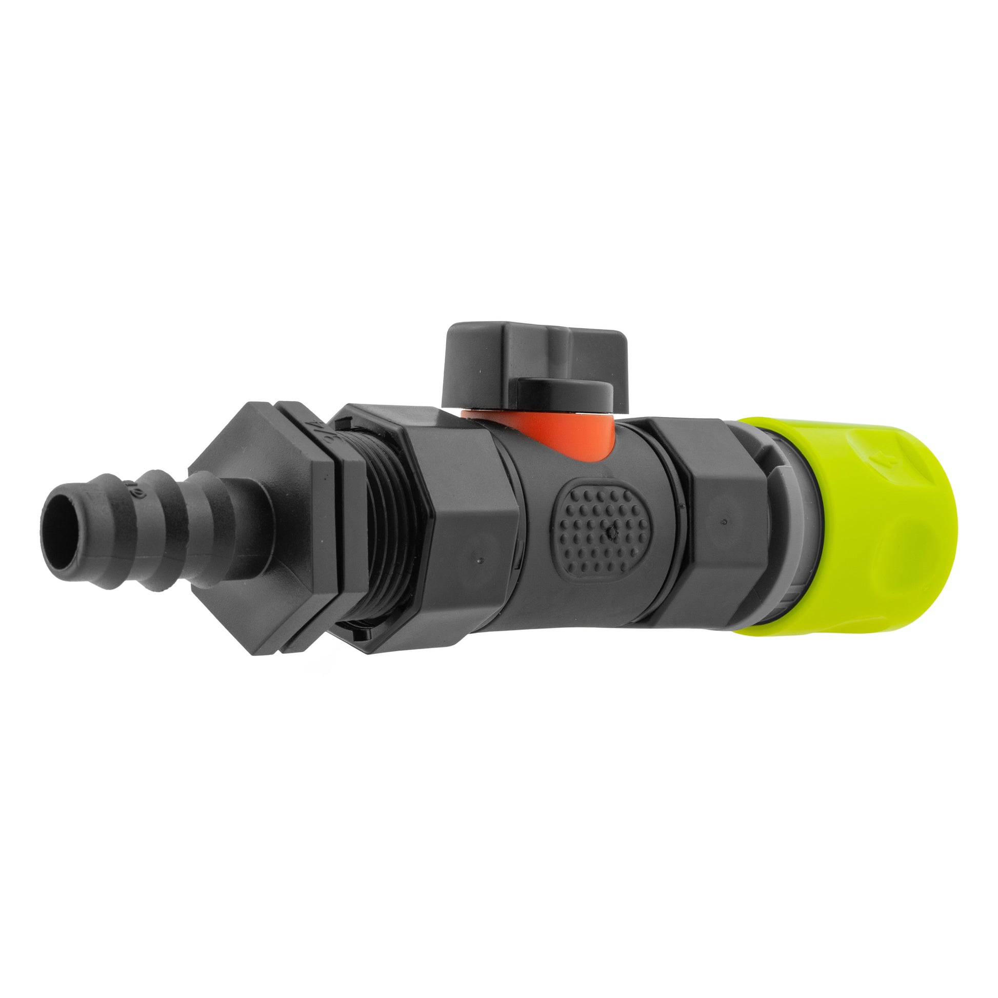 Hose Connector Lime with In-Line BSPF Valve and 16mm Barbed Straight - Best4Trade-Retail Garden watering