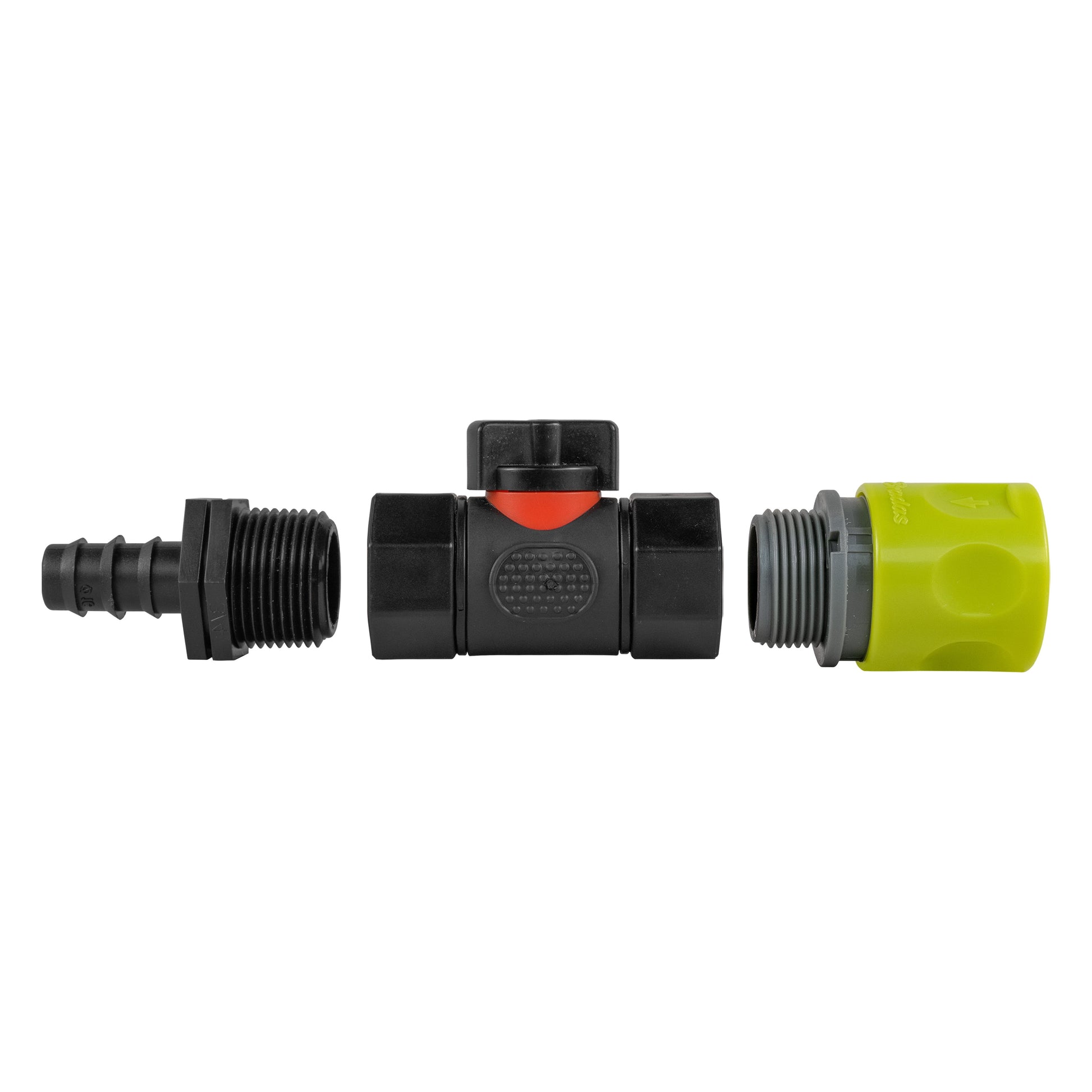Hose Connector Lime with In-Line BSPF Valve and 16mm Barbed Straight - Best4Trade-Retail Garden watering